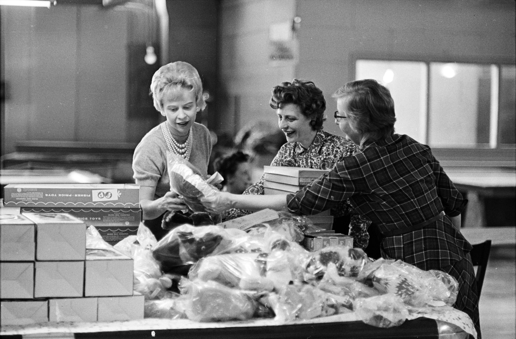 Selecting gifts at the Toy Depot, 1961